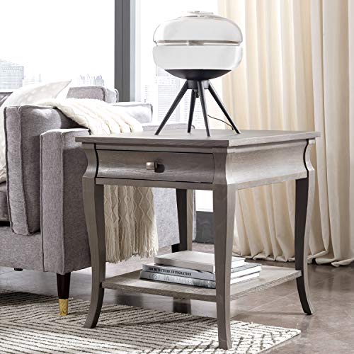 Image of Leick Home 11607-GW Luna One Drawer Side Table and Shelf, Gray Wash