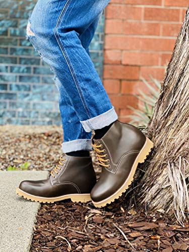 Image of CALTO Men's Invisible Height Increasing Elevator Shoes - Dark Brown Premium Leather Lace-up Round-toe Work Boots - 3.4 Inches Taller - S8752 - Size 6 D(M) US