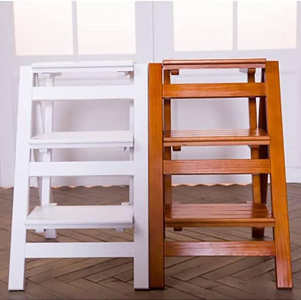 Lightweight Woodgrain 3 Step Ladder Folding Step Stool Stepladders Home and Kitchen Step Ladder Sturdy and Wide Pedal Ladders Maximum Load 150kg (Brown 2 Steps)