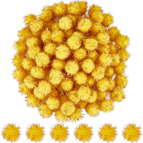 SUNNYCLUE 120 Pieza de Pompones Dorados con Purpurina Bolas Brillantes para Manualidades Bolas de Fibra Suave Y Esponjosa de 20mm Bolas Redondas de Oropel Difusas Pompones con Purpurina para Manualid