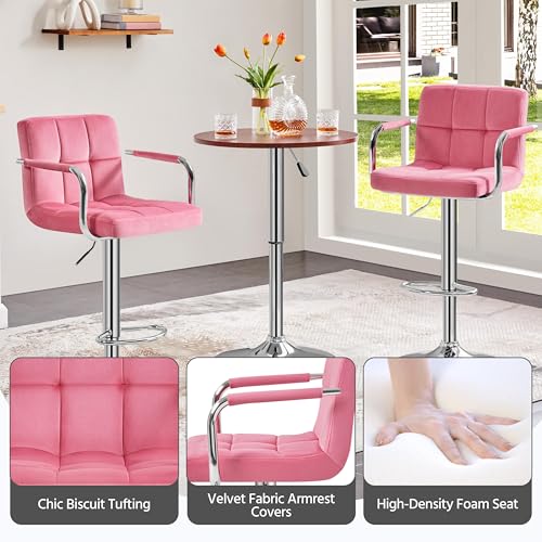 Image of Yaheetech Bar Stools Set of 2, Swivel with Backs, Adjustable Height, Pink