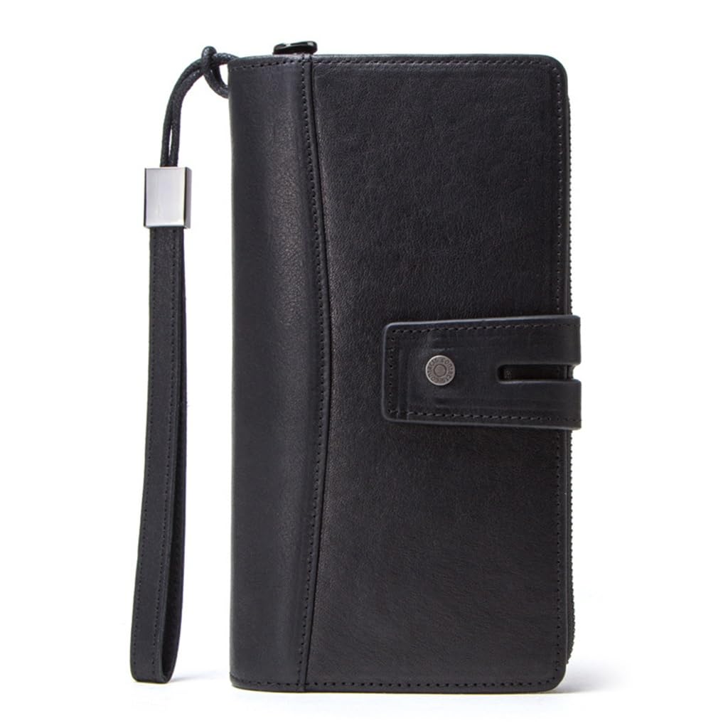 Portefeuille homme en cuir avec dragonne amovible et grande pochette de rangement zippée