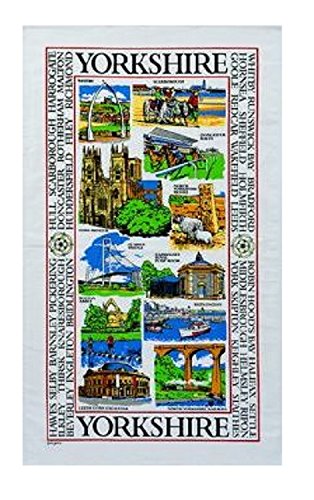 Yorkshire Sights Souvenir Tea Towel Gift Scenes Landmarks Collage Montage White