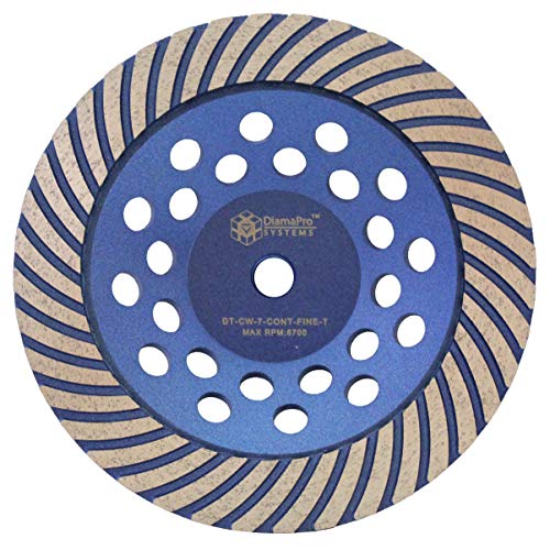 DiamaPro Systems DT-CW-7-CONT-FINE-T Threaded 7 Inch Continuous Rim Turbo Concrete Polishing Grinding Cup Wheel for Rounded Corners, Fine