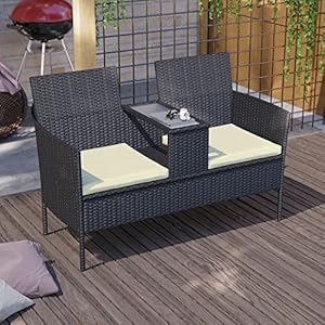Garden Vida Vienna Love Seat Tuin Outdoor Patio Meubels Rotan Rieten Waterbestendig Zomer 2-zits (zwart)
