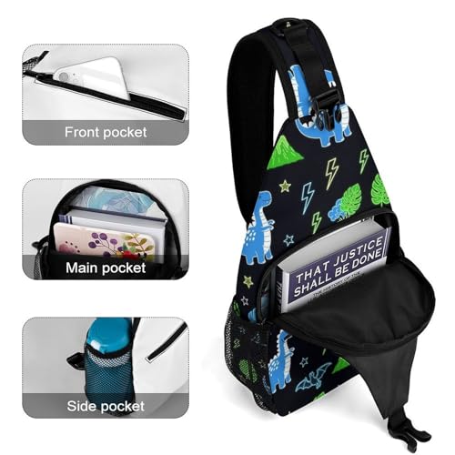 Men's Foldable Sling Bag Backpack, Multipurpose Crossbody Rope Rucksack for Outdoor Sports, Dinosaur Daypack Bags4