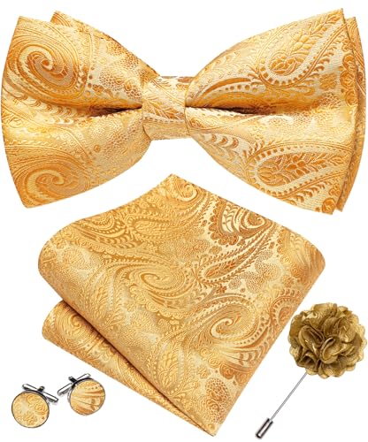 Image of YOHOWA Mens Bow Tie Set Paisley Coloful Pre-tied Bowties Adjustable with Handkerchief Cufflinks Wedding Prom Party