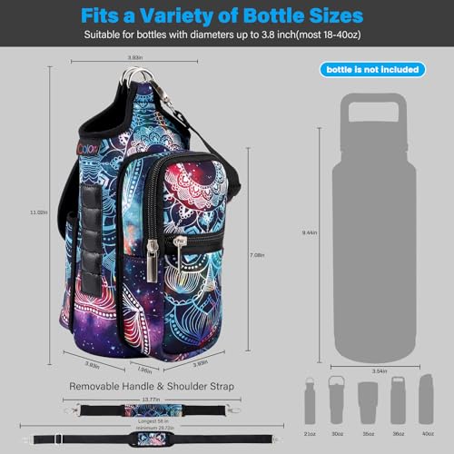 Image of icolor Magnetic Gym Bag Water Bottle Carrier Holder with Phone Pockets & Shoulder Strap,Gym Magnetic Bag 5 Built-in Magnets Gym Accessories Organizer Pouch Sling Sleeve for Men Women (Mandala)