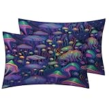 TANCAPRIUM Mushroom Pillowcase for Room Decor & Gift, Psychedelic Colorful Pillow Cases Standard Size Set of 2, Trippy Hippie Bohemian Printed Bed Pillow Covers with Zipper, Cozy Microfiber