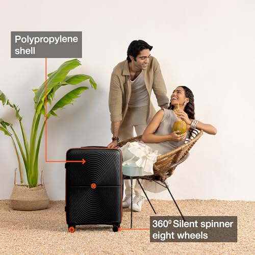 Image of Nasher Miles Bali Hard-Sided Polypropylene Check-in Luggage 28 inch | 75cm | 8 Wheels Large Trolley Bag for Travel | Suitcase (Black)