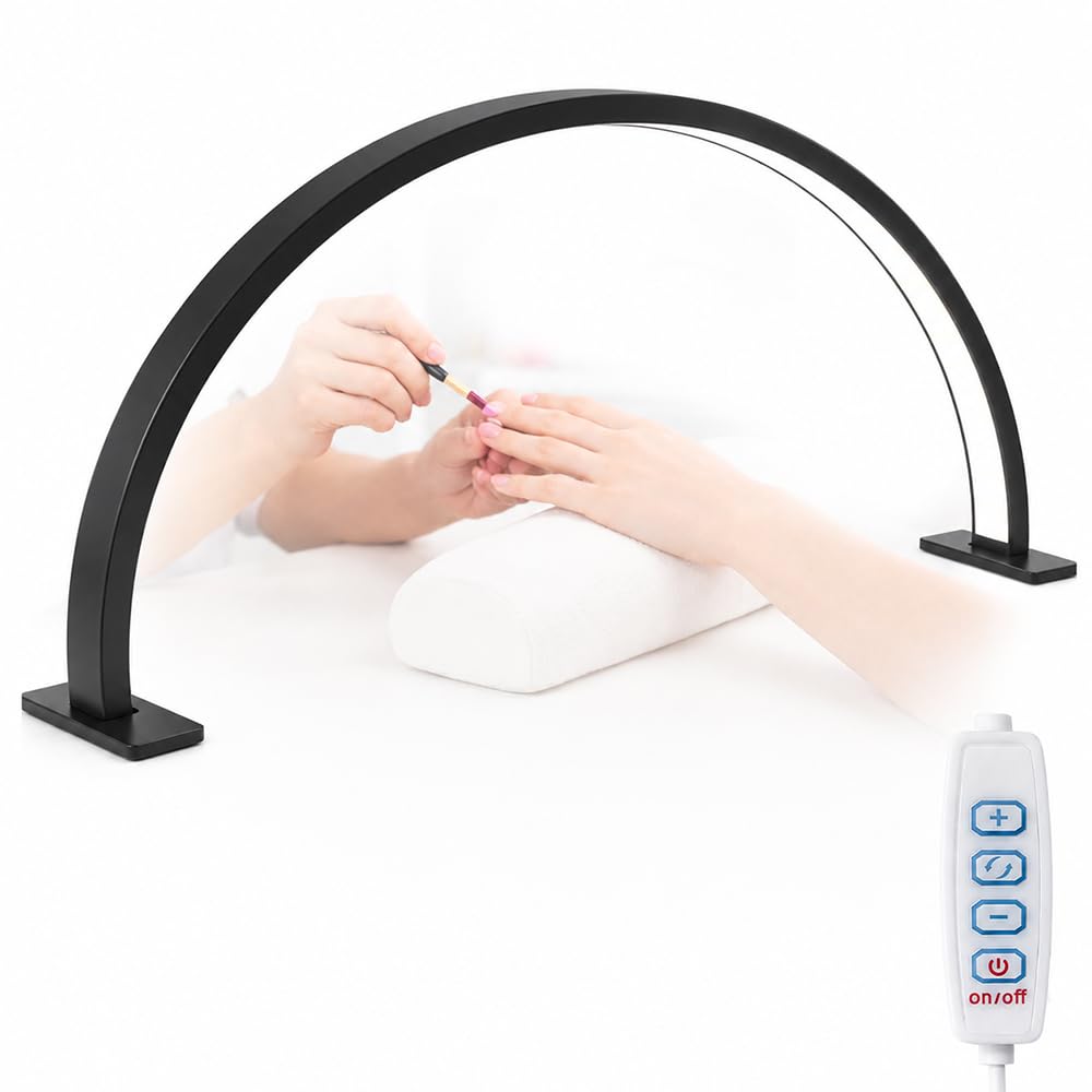 Half Moon Light for Nail Desk, 3 Colour Modes and Brightness Half Moon Nail Desk Lamp, USB Nail Tech Light for Desk Arch, Nail Desk Light for Beauty Eyelash Makeup Crafts Reading Nail Tech (Black)