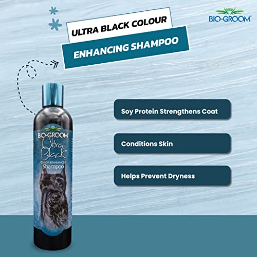 Image of Bio-Groom Ultra Black Colour Enhancing Dog Grooming Shampoo, Controls Matting, Tangling and Fly Away Fur Brings Shine to Dull Coat with Soy Protein, Coconut Oil Prevents Dryness, 355 Milliliter | Enhances Black & Dark Coats