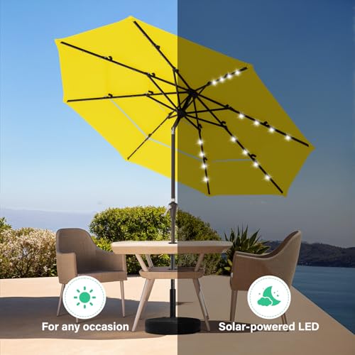 Image of JEAREY 3 Tiers Patio Umbrella with Solar Lights 9ft Outdoor Market Table Umbrellas with Push Button Tilt for Outside Pool Garden, Yellow