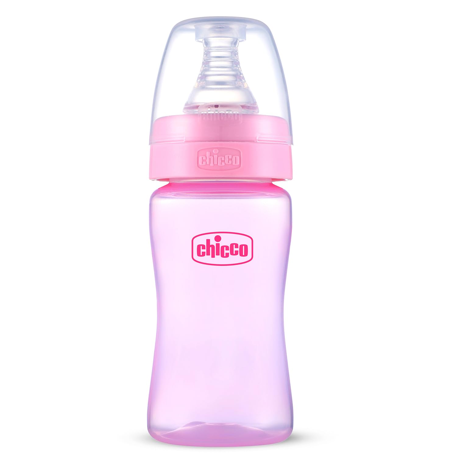 Chicco Feed Easy Milk Feeding Plastic Bottle for Babies & Toddlers, V-Shaped Anti-Colic System to Prevent Colic, Gas & Discomfort, BPA-Free, Slow Flow, 0m+ (125ml, Pink)