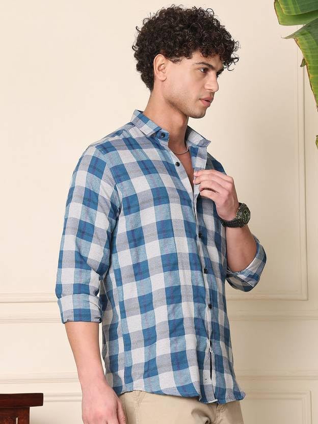 Image of NoseQueen Men's Checked Cotton Shirt | Full Sleeve Regular Fit Casual Shirt for Men | Soft Breathable Checkered Shirt