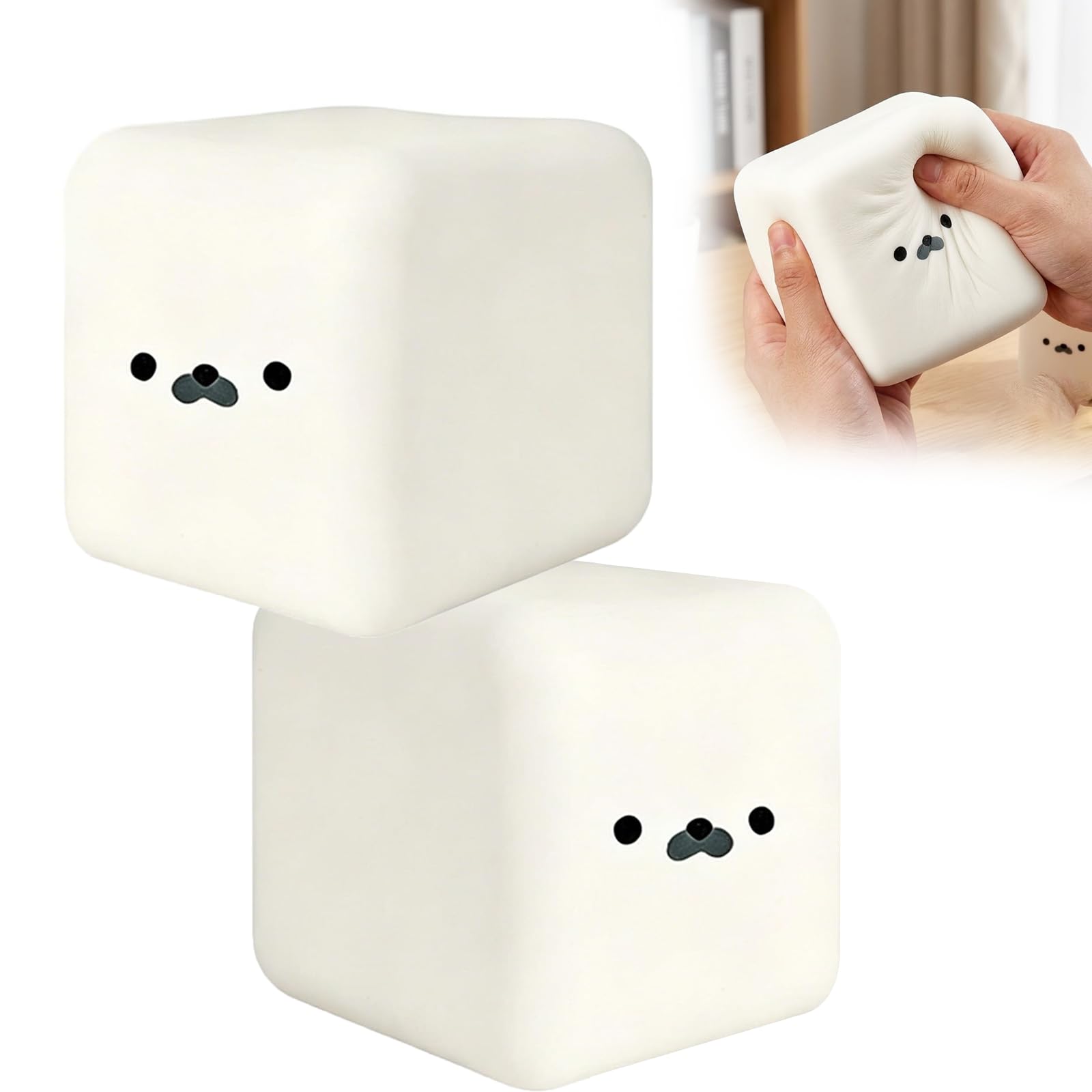 Tofu Seal Squishy, White Cube Squishies Squeeze, Soft Moldable Dough Relief Ball, Seal Face Shaped Sensory Relaxation Tool, Stress & Anxiety Relief Fidget for Adults Silky (2 pcs)