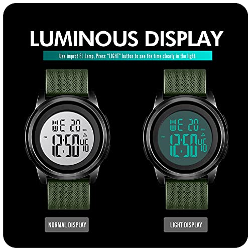 Yuink Mens Digital Watch Ultra-Thin Sports Waterproof Simple Watch Stainless Steel Wrist Watch For Men Women (Green) #TOP3