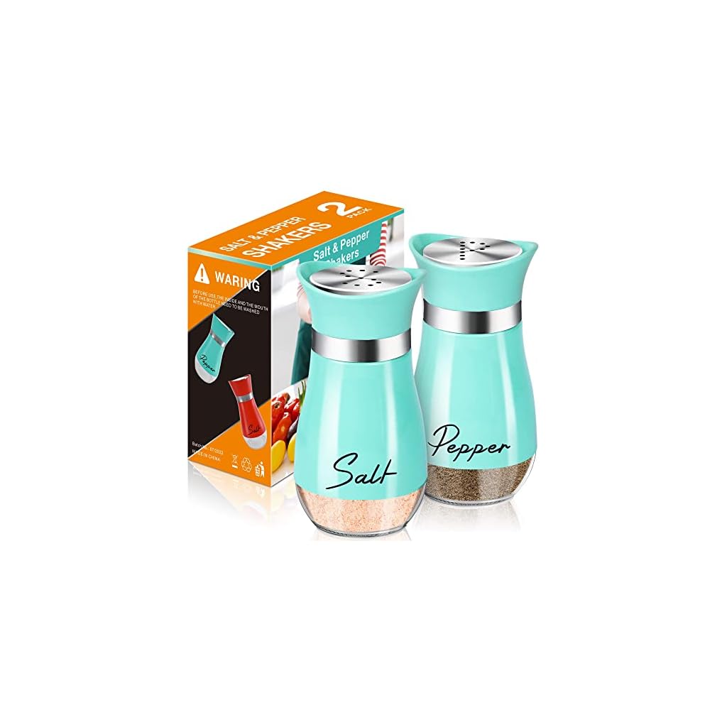Salt-and-Pepper-Shakers-Set4-oz-Glass-Bottom-Salt-Pepper-Shaker-with-Stainless-Steel-Lid-for-Kitchen-Cooking-Table-RV-CampBBQ-Refillable-Design-Cyan-Blue