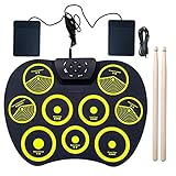 Einfach zu tragen: Das faltbare DRUM-Pad mit Silikon ermöglicht es Ihnen, es mit Ihnen mitzunehmen und jederzeit zu spielen!Rollen Sie einfach das Trommel-Kit und legen Sie es in die Tasche.