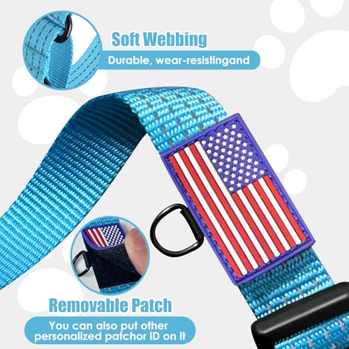 Image of Martingale Dog Collar Reflective NO Pull with USA Flag, L,Sky Blue | Escape Proof without choking,Adjustable Limited Slip Collar with Quick Release Buckle, Nylon Walking Collar for S M L Dogs
