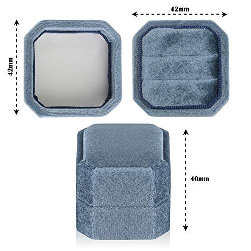 Marble Wolf Velvet Ring Box Vintage Inspired - Octagon Square Ring Box - Perfect for Engagement Bride Wedding Photography - Bridal Gift for Mrs. … (Sapphire Ice)