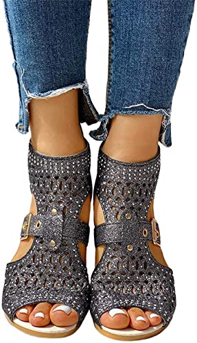 Sandals for Women Dressy Sandals Womens Sandals Flip Flops Shoes Flat Strappy Sandals Open Toe Low Heels Sandals,Black,US4.5/EU35