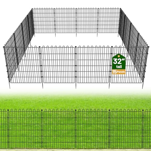 15 Panels No Dig Decorative Garden Fence for Yard, 32 in(H) X 35.4 ft(L) Animal Barrier Fencing for Outdoor Dog, Metal Portable Garden Fences for Borders, Pets, Landscape, Temporary Fence