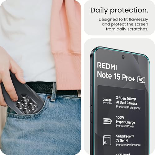 Image of ArmourPro UV Tempered Glass for Redmi Note 15 Pro Plus 5G with Black Camera Ring Guard Combo, Crystal Clear Screen Protector, Case Friendly, Anti-Scratch, Bubble-Free Installation Kit