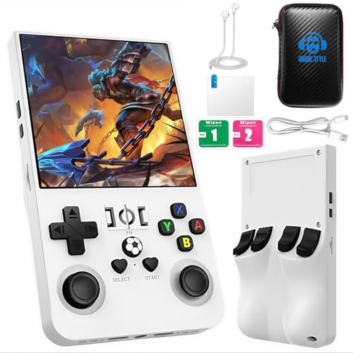 R36MAX - Consola de juegos portátil retro 2025 actualizada de 64 GB con más de 18.000 juegos clásicos, sistema Linux portátil, pantalla IPS HD 4K de 4 pulgadas y reproductor de video en blanco 64G
