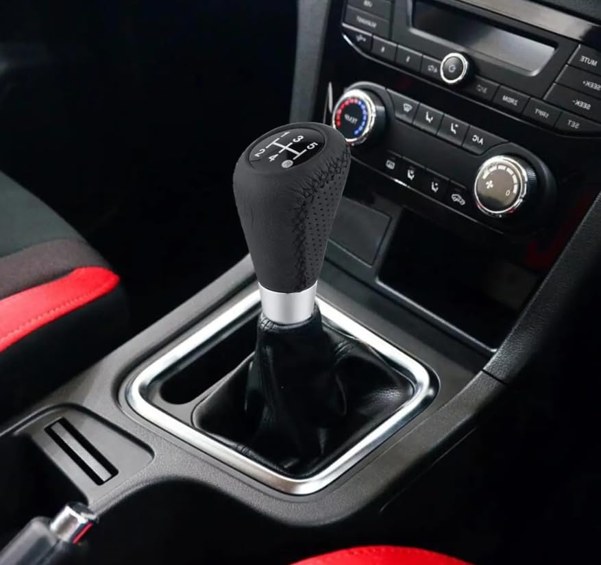 YOURKARTS.COM Leather & Chrome Gear Shift Knob - 5 Speed Manual Transmission Gear Knob with Installation Kit (0529) Blue