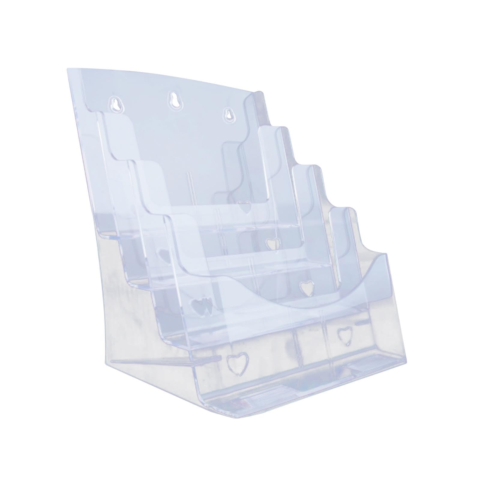 Porta Depliant in Acrilico, Espositore per Brochure, Porta Documenti, Carta, Materiale, Porta Riviste per Reception, A4 4 livelli