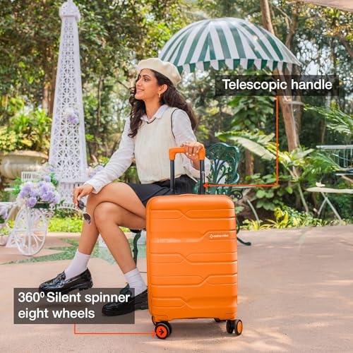 Image of Nasher Miles Paris Hard-Sided Polypropylene Check-in Luggage 24 inch | 65cm | 8 Wheels Medium Trolley Bag for Travel | Suitcase (Orange)