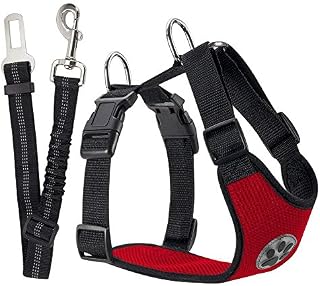 SlowTon Dog Car Harness Plus Connector Strap, Multifunction Adjustable Vest Harness Double Breathable