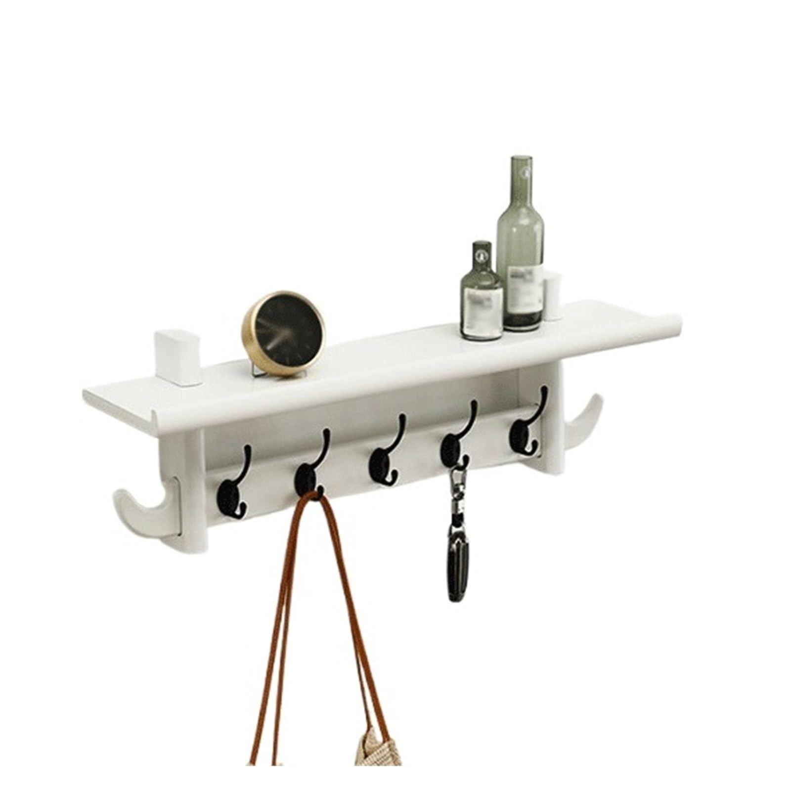 Zhangrui1888 White Coat Rack Shelf Wall Mounted Wall-Mounted Coat Racks, Bedroom Hooks, Solid Wood, Storage, Creative And Stylish