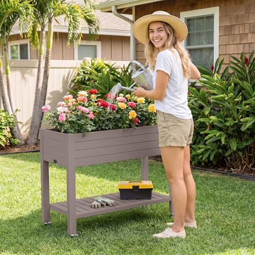 Fancyango Raised Garden Bed with Wheels 33.7" H -Light Brown — view 6