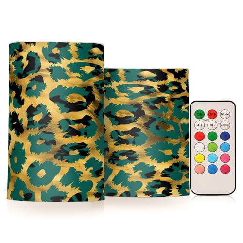 Leopard Print Skin Animal Flickering Flameless Candles Battery Operated with Remote Timer,Tea Light Candles LED Pillar Votive Candles set of 2 for Outdoor Indoor Decorations