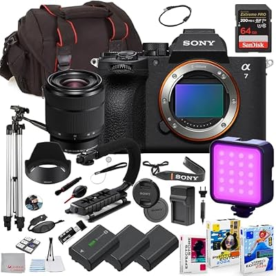 Sony a7 V Mirrorless Camera with 28-70mm Lens Bundle + 64gb Extreme Accessory Package Including LED Light, 2X Replacement Battery, U-Grip, Case, Tripod, Software and More (34 Items)