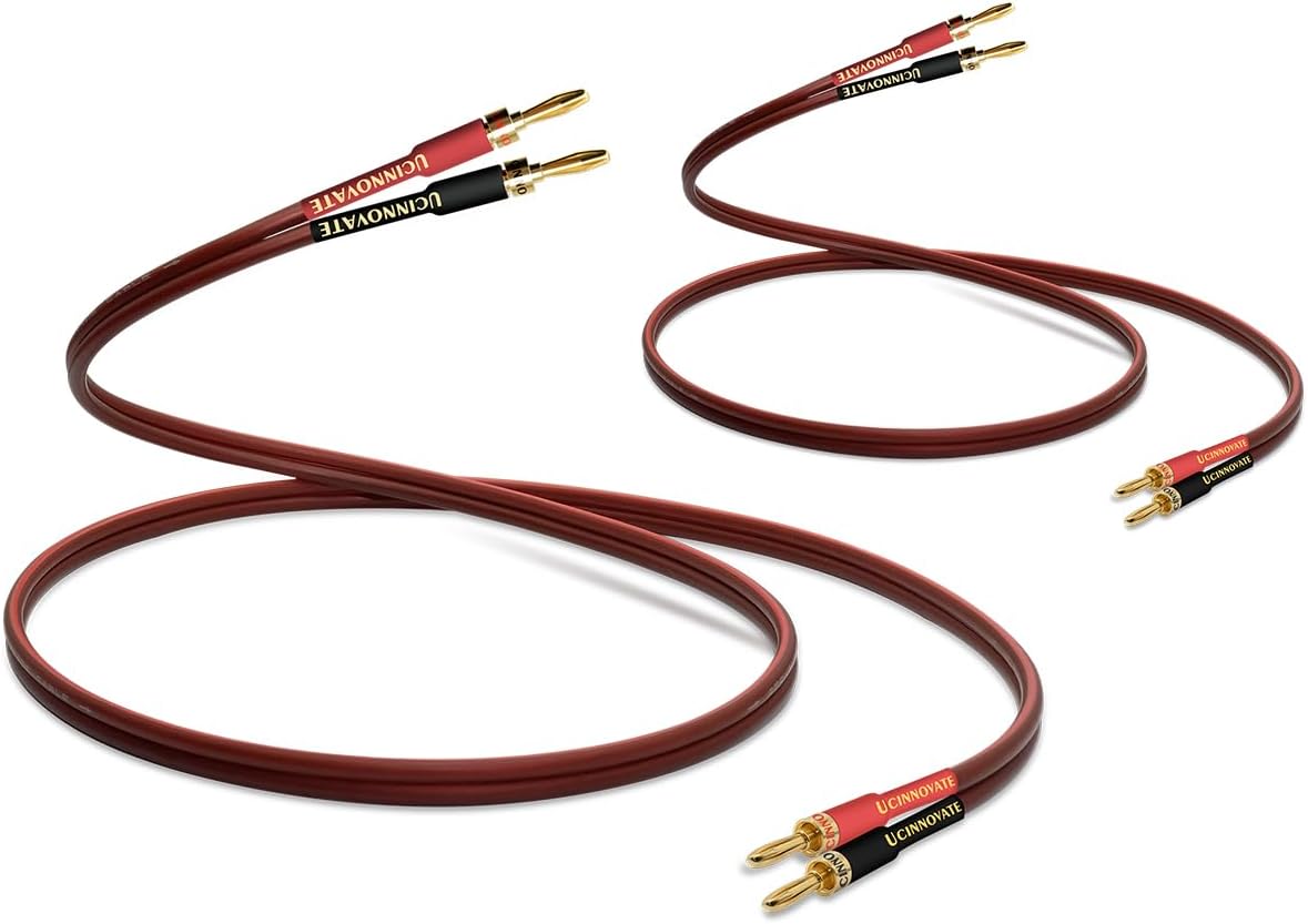 2 Pack High-end Pure Copper HIFI OFC Speaker Wire Cable with Banana Plug, 2m Gold-Plated Banana Tip Plugs Male to Male 600 Strand 14 AWG for Audio Speaker HIFI System (2m / 6.56FT)