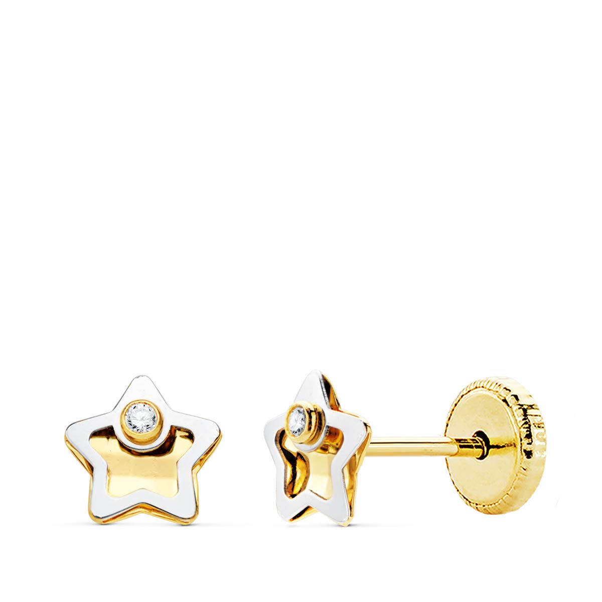 Alda Joyeros Pendientes Bebé Iria Oro Bicolor 18K estrella 5mm