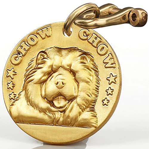 Personalized 3D Dog Tag, Solid Copper Engraved Pet ID Tag with Name and Phone, Polished Finish Anti-Stain for Dogs (Chow Chow Brass -a)