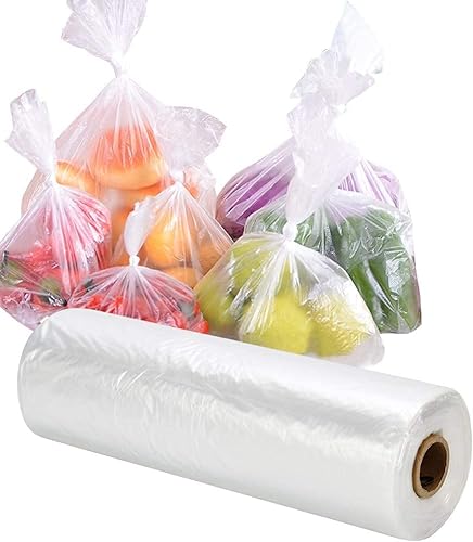 RyhamPaper Bolsas de almacenamiento de alimentos, 1 rollo de 12 x 16 bolsas de plástico para productos en rollo de frutas, verduras, pan, bolsas