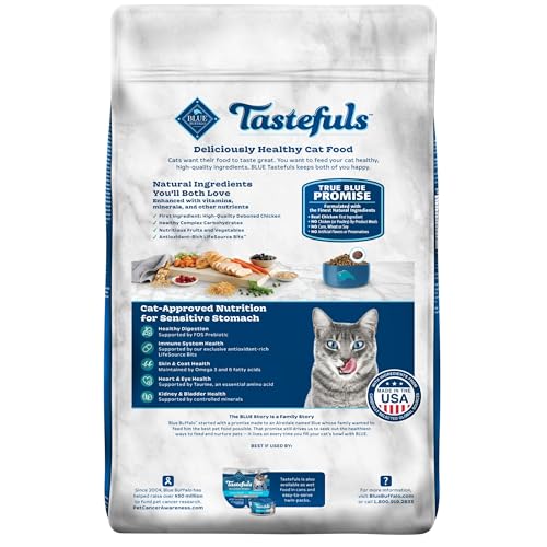 Blue Buffalo Tastefuls Natural Dry Food for Adult Cats, Sensitive Stomach, Chicken & Brown Rice Recipe, 15-lb Bag