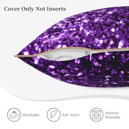 Housse de coussin velours doux confortable violet à paillettes - 6