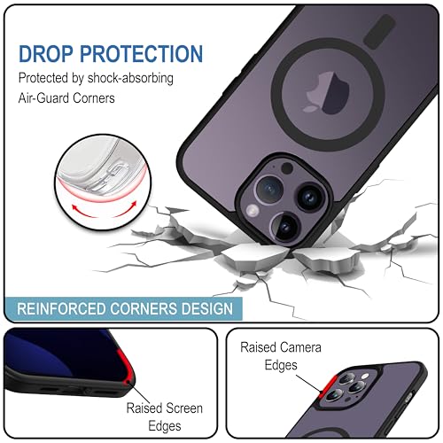 Image of CEDO Cover for iPhone 14 Pro Max | Compatible with MagSafe Wireless Charging | Designed with Magnetic Lock Shockproof Phone Bumper Transparent Back Case Cover (Black)