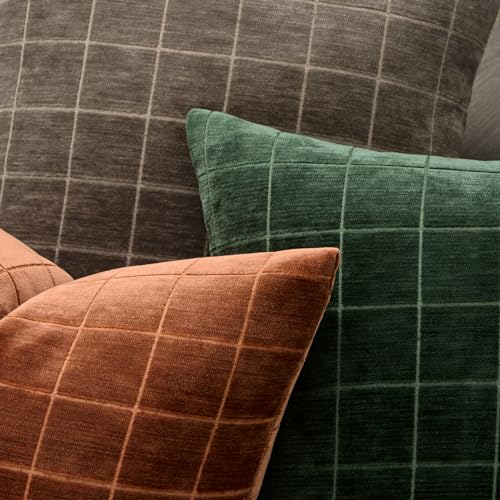 Image of MIULEE Burnt Orange Plaid Fall Decor Throw Pillow Covers 18x18 Set of 2 | Vintage Check Chenille Couch Pillows Boho Farmhouse Cushion Covers Modern Fall Home Decor for Sofa Bed Living Room