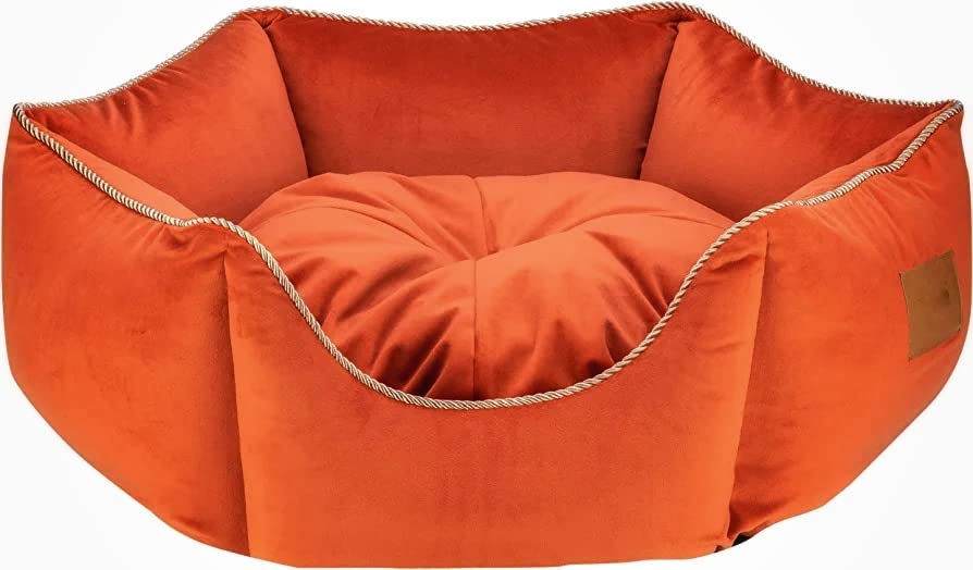 Image of Pet Smile Super Soft Reversible Bed for Indoor Cats, Dog Bed for Puppy and Kitty Round Bed, Sofa Basket for a Dog & Cat | Pet Bed With Pillow (L, Orange)