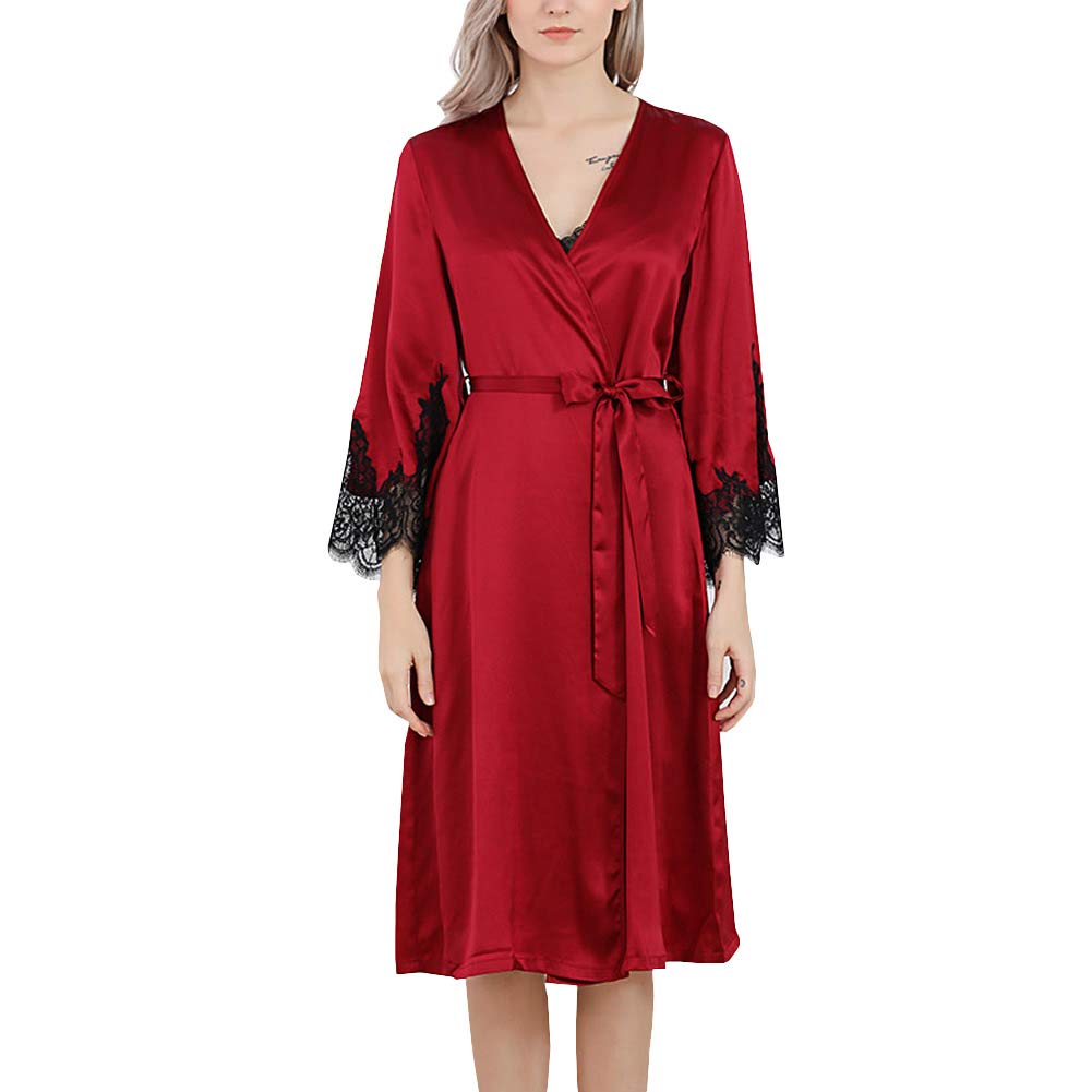 Valin S5647 S5647 - Camisón de seda de encaje de seda para mujer, rojo, 34