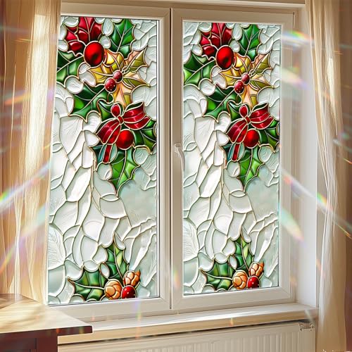Vinilo decorativo para ventana con diseño festivo de acebo miniatura 7