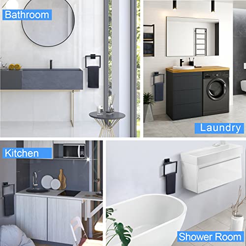 Tqkag Matte Black Towel Ring Bathroom Hand Towel Holder Stainless Steel Square Towel Hangers Wall Mounted #TOP6