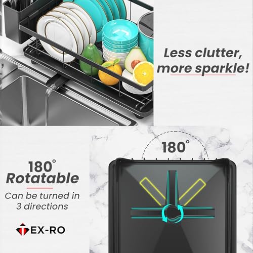 Image of TEX-RO Utensils Drying Rack|Dish Drying Rack with Drainer Tray|Bartan Stand Steel|Kitchen Drying Racks|Utensils Stand & Dish Drainer Rack (Black)